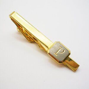 Tie Clip Bar Initial Monogram P classic vintage Necktie Holder